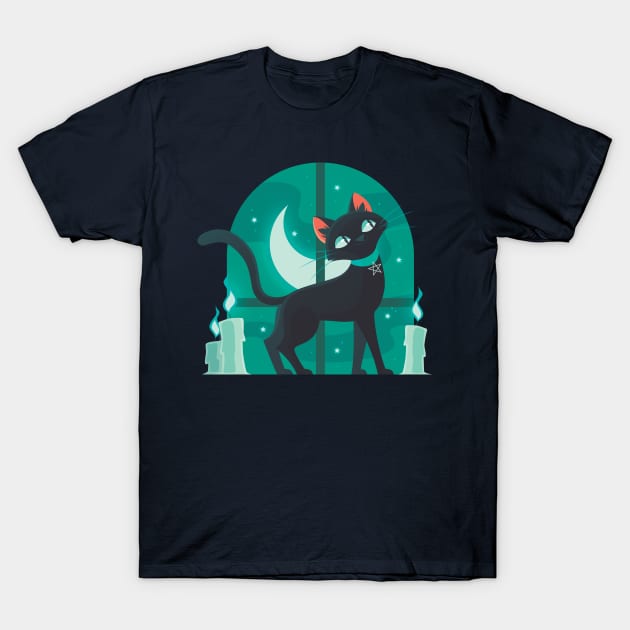 halloween cat green T-Shirt by Cryptocactos 